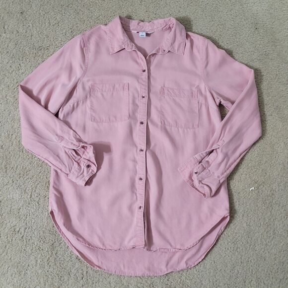 Old Navy Shirt Womens M Mauve Pink LS Button Up The Tunic Shirt Beach Tropical - Picture 3 of 12